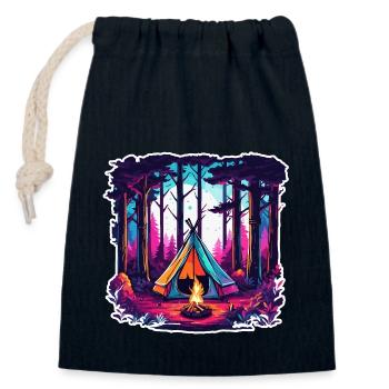 Forêt / Sauvage / Tente / Sauvage / Arbres / Vie - Sac cadeau en coton avec cordon (14 x 20 cm) - bleu marine - Devant