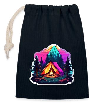 Forêt / Sauvage / Tente / Sauvage / Arbres / Vie - Sac cadeau en coton avec cordon (14 x 20 cm) - bleu marine - Devant