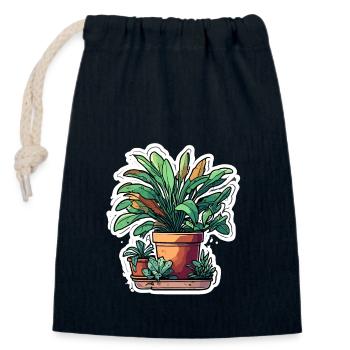 Zimmerpflanze / Topfpflanze / Dekoration / Topf - Verschließbarer Geschenkbeutel aus Baumwolle (14x20cm) - Navy - Vorne