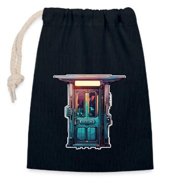 Tür / Eingang / Schloss / Tor / Haustür / Design - Verschließbarer Geschenkbeutel aus Baumwolle (14x20cm) - Navy - Vorne