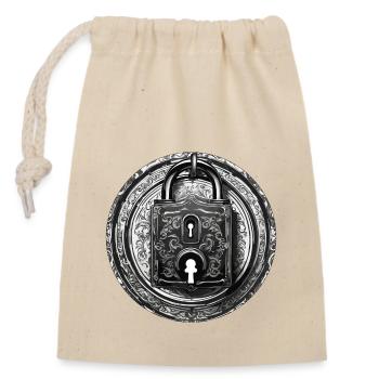Shoulder Lock / Key / Heart Lock / Motif - Closable cotton gift bag (14x20cm) - nature - Front