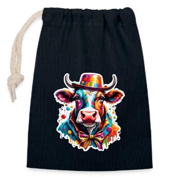Clown Animal / Circus / Funny / Colorful / Show / Cow - Closable cotton gift bag (14x20cm) - navy - Front