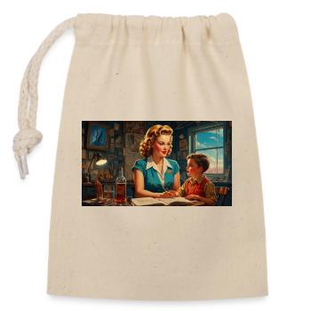 Mutter mit Kind - Retro 50er Jahre - Verschließbarer Geschenkbeutel aus Baumwolle (14x20cm) - Natur - Vorne