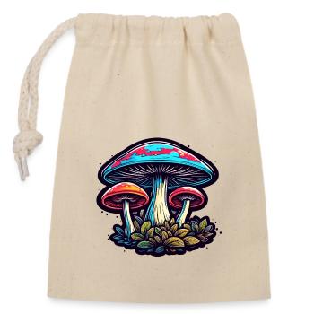 Pilz / Mushroom / Wiese / Wald / Goa / Psy - Verschließbarer Geschenkbeutel aus Baumwolle (14x20cm) - Natur - Vorne