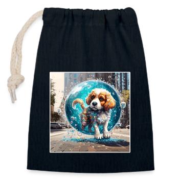 Animal in Soap Bubble / Childlike / Cute / Dog - Closable cotton gift bag (14x20cm) - navy - Front