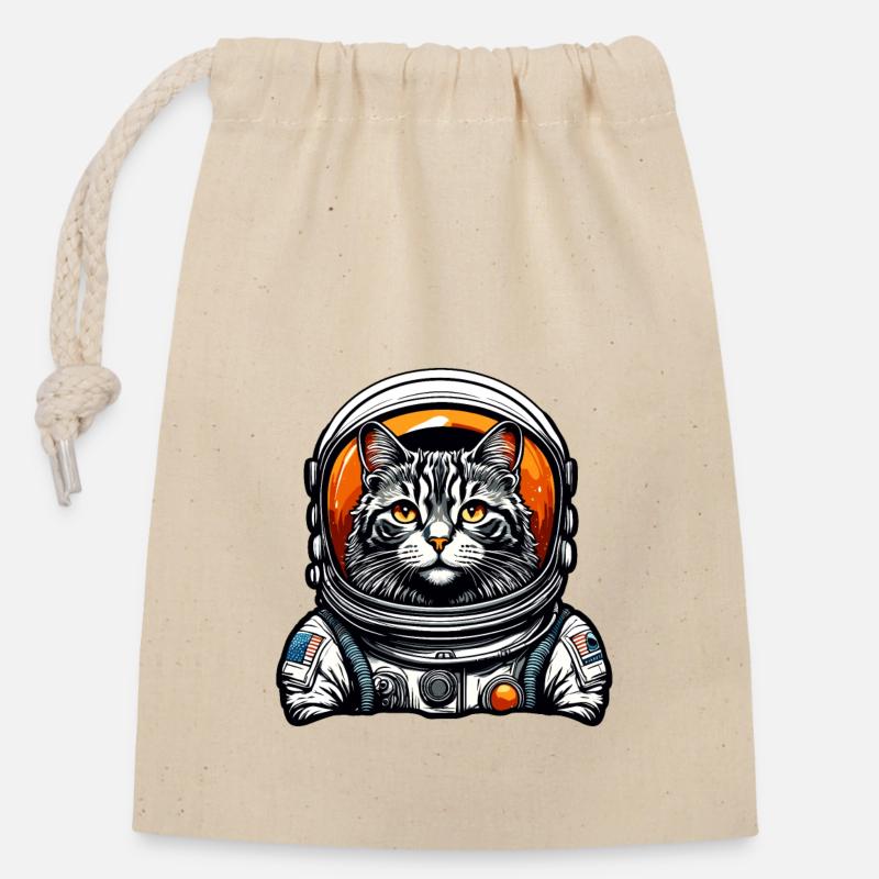 Astronaut / Weltall / Tier / Katze / Raumschiff - Verschließbarer Geschenkbeutel aus Baumwolle (14x20cm) - Natur