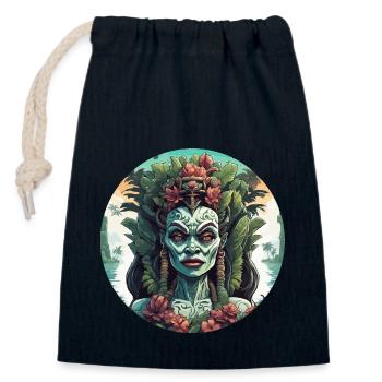 Tiki / Hawaï / Tropical / Île / Culture / Logo - Sac cadeau en coton avec cordon (14 x 20 cm) - bleu marine - Devant