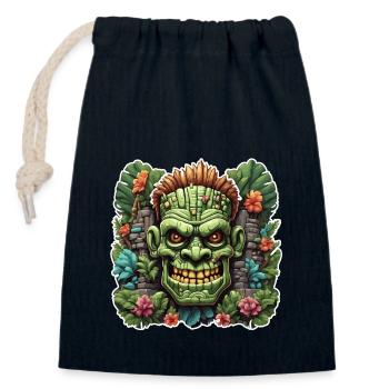 Tiki / Hawaï / Tropical / Île / Culture / Logo - Sac cadeau en coton avec cordon (14 x 20 cm) - bleu marine - Devant