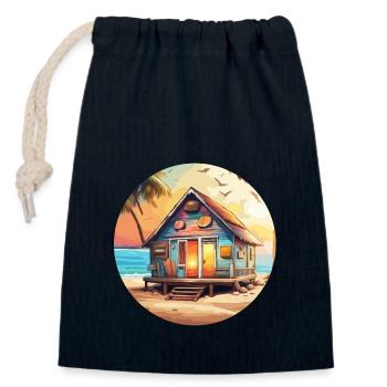 Lakeside House / Cabin / Lake / Mountains / Nature /Forest - Closable cotton gift bag (14x20cm) - navy - Front