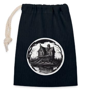 Lakeside House / Cabin / Lake / Mountains / Nature /Forest - Closable cotton gift bag (14x20cm) - navy - Front