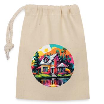 Lakeside House / Cabin / Lake / Mountains / Nature /Forest - Closable cotton gift bag (14x20cm) - nature - Front