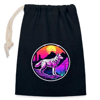 Loup / Meute / Forêt / Sauvage / Faune / Hurlement - Sac cadeau en coton avec cordon (14 x 20 cm) - bleu marine - Devant