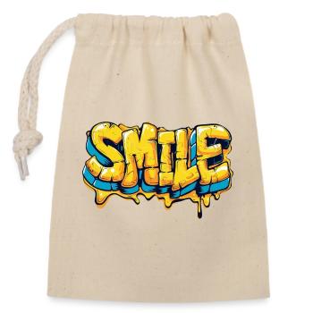 SMILE - Un beau motif pour la bonne humeur - Sac cadeau en coton avec cordon (14 x 20 cm) - nature - Devant