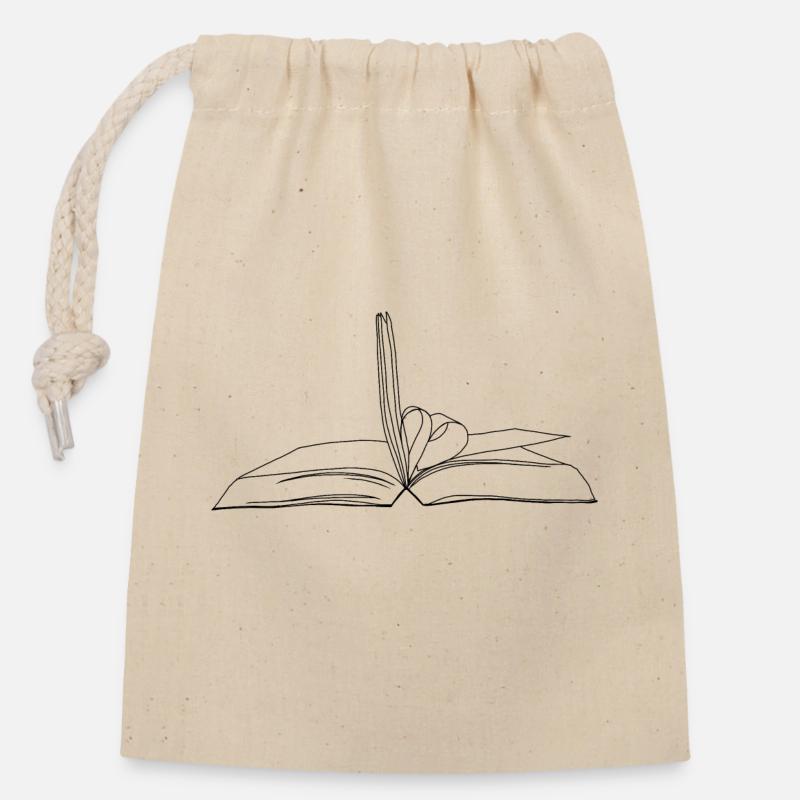 Réservez avec cœur - Sac cadeau en coton avec cordon (14 x 20 cm) - nature