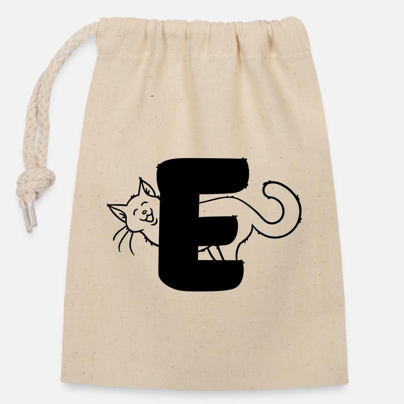 Lettre F du chat - Sac cadeau en coton avec cordon (14 x 20 cm) - nature