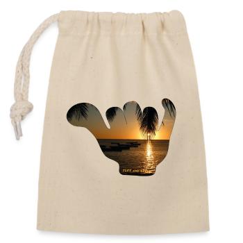 Shaka Surf und Livestyle Gruß - Sonnenuntergang - Verschließbarer Geschenkbeutel aus Baumwolle (14x20cm) - Natur - Vorne