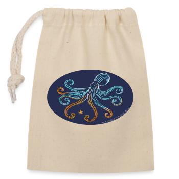 Stylized Mediterranean Octopus Illustration - Closable cotton gift bag (14x20cm) - nature - Front