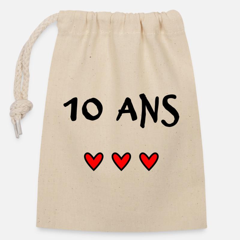 10. 10 ANS. 10e ANNIVERSAIRE. ANNIVERSAIRE 10 ANS. - Sac cadeau en coton avec cordon (14 x 20 cm) - nature