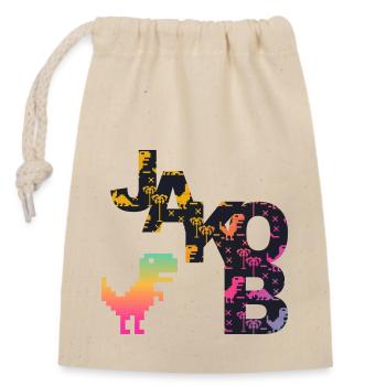 JAKOB - Beautiful boy name with dinosaur - Closable cotton gift bag (14x20cm) - nature - Front