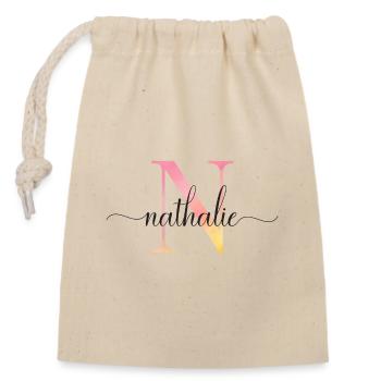 N | Monogram | Name | Nathalie |Watercolor - Closable cotton gift bag (14x20cm) - nature - Front