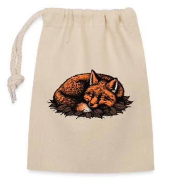 Schlafender Fuchs auf Herbstblättern - Verschließbarer Geschenkbeutel aus Baumwolle (14x20cm) - Natur - Vorne