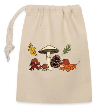 Herbst Pilz Blätter Kastanie - Verschließbarer Geschenkbeutel aus Baumwolle (14x20cm) - Natur - Vorne