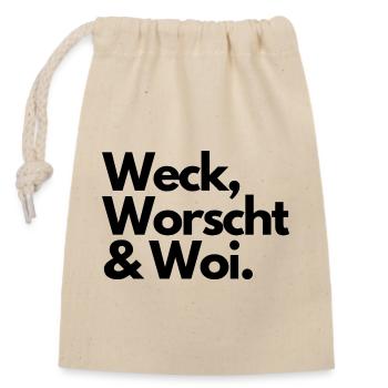 Weck, Worscht & Woi - Genuss - Verschließbarer Geschenkbeutel aus Baumwolle (14x20cm) - Natur - Vorne