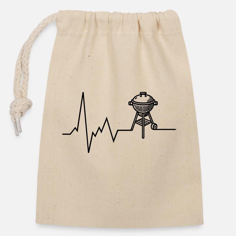 Herzschlag BBQ Grill Grillen - Verschließbarer Geschenkbeutel aus Baumwolle (14x20cm) - Natur
