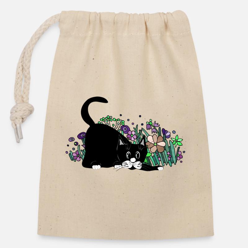 Chat - Sac cadeau en coton avec cordon (14 x 20 cm) - nature