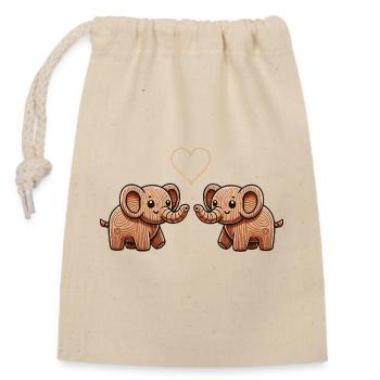 Wooden Elephant Couple - Closable cotton gift bag (14x20cm) - nature - Front