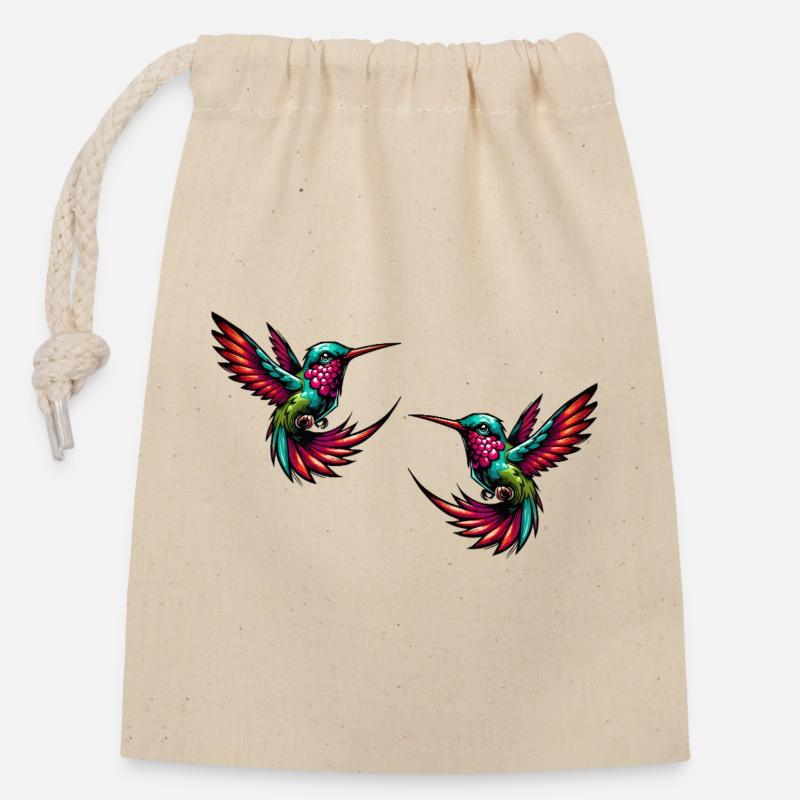 kolibri vogel 2 - Verschließbarer Geschenkbeutel aus Baumwolle (14x20cm) - Natur