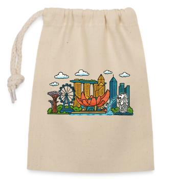 singapur city skyline - Verschließbarer Geschenkbeutel aus Baumwolle (14x20cm) - Natur - Vorne
