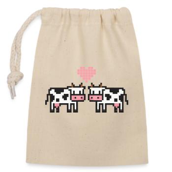 Vache Pixel Amour - Sac cadeau en coton avec cordon (14 x 20 cm) - nature - Devant