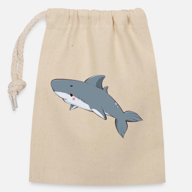 Requin - Sac cadeau en coton avec cordon (14 x 20 cm) - nature