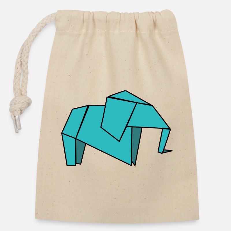Origami Elephant - Verschließbarer Geschenkbeutel aus Baumwolle (14x20cm) - Natur