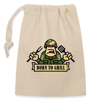 Born To Grill (Grilling / BBQ / Barbecue / Army) - Closable cotton gift bag (14x20cm) - nature - Front
