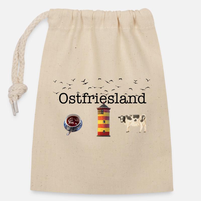 Ostfriesland - Verschließbarer Geschenkbeutel aus Baumwolle (14x20cm) - Natur
