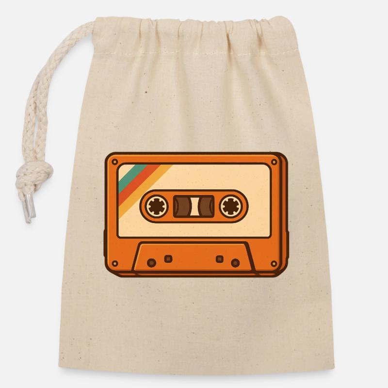 Retro Cassette - Closable cotton gift bag (14x20cm) - nature