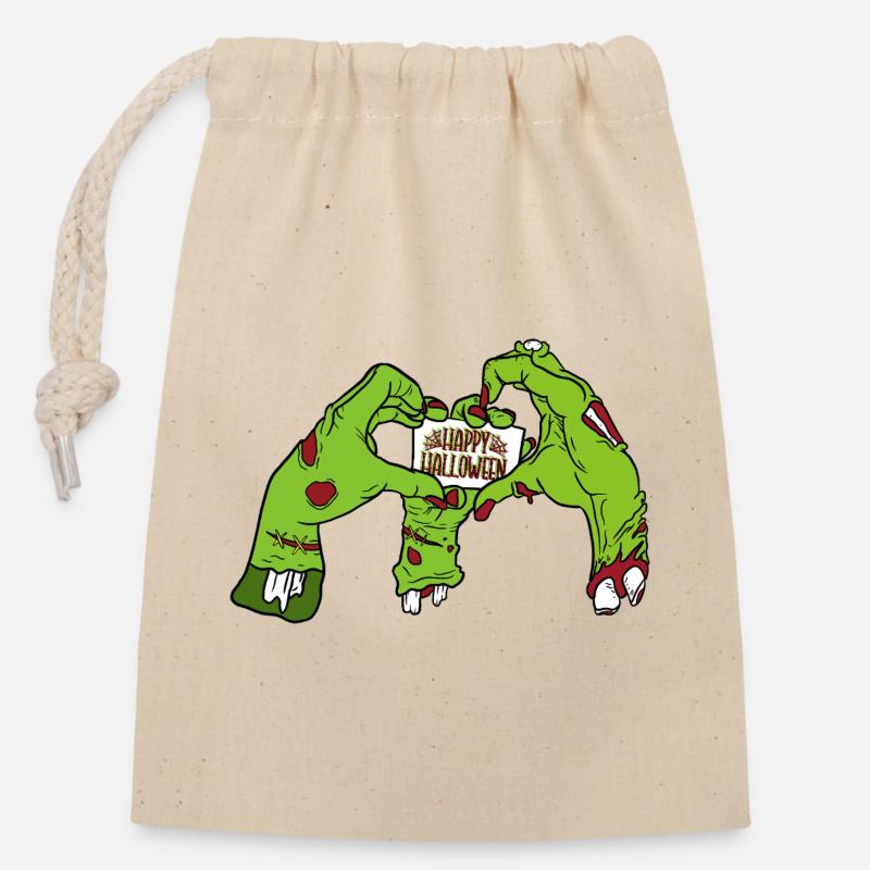 HAPPY_HALLOWEEN - Sac cadeau en coton avec cordon (14 x 20 cm) - nature
