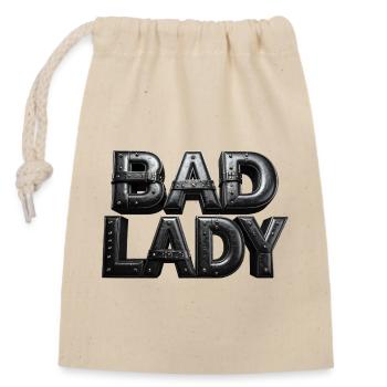 Bad Lady – 3D Buchstaben im schwarzen Leder Look - Verschließbarer Geschenkbeutel aus Baumwolle (14x20cm) - Natur - Vorne