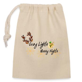 Flocons de neige dorés Cozy Mug design - Sac cadeau en coton avec cordon (14 x 20 cm) - nature - Devant