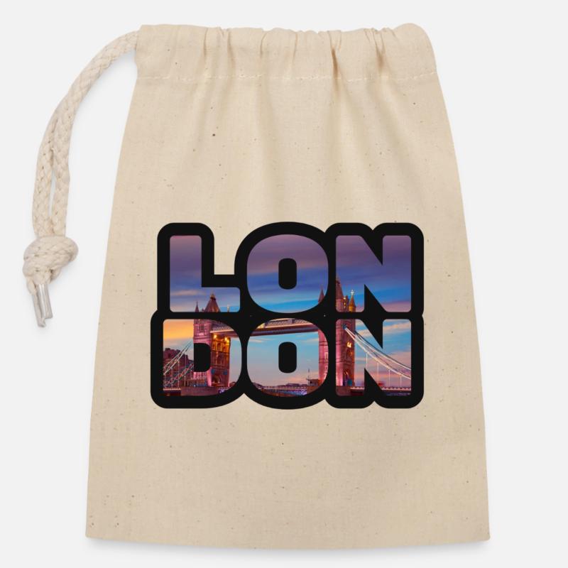 La silhouette de Londres en lettres - Sac cadeau en coton avec cordon (14 x 20 cm) - nature