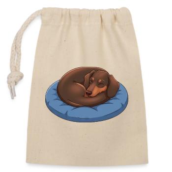 Mignon oreiller de câlins en dessin animé teckel pour chien - Sac cadeau en coton avec cordon (14 x 20 cm) - nature - Devant