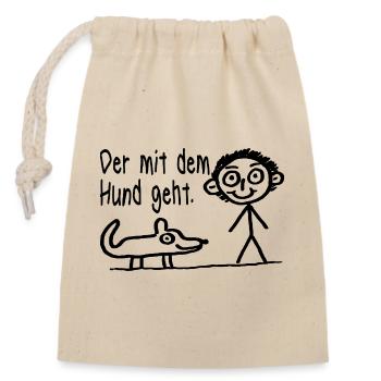Der mit dem Hund geht Hundehalter Hundeliebhaber - Verschließbarer Geschenkbeutel aus Baumwolle (14x20cm) - Natur - Vorne