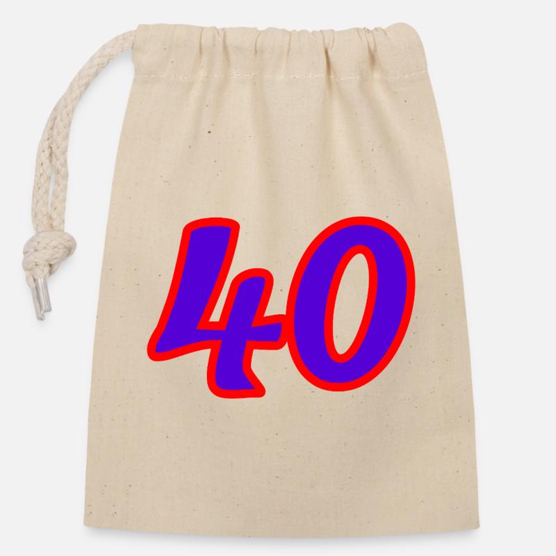 40. 40 ANS. 40e ANNIVERSAIRE. ANNIVERSAIRE 40 ANS. - Sac cadeau en coton avec cordon (14 x 20 cm) - nature