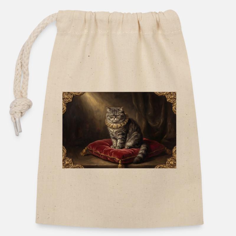 Königliche Katzenpose im Barockrahmen - Verschließbarer Geschenkbeutel aus Baumwolle (14x20cm) - Natur