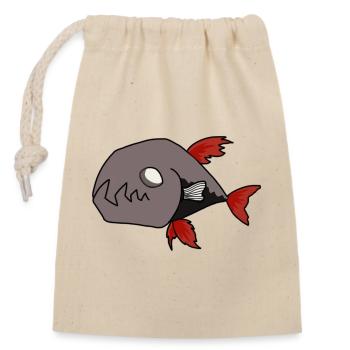 Schwarzer Fisch - Verschließbarer Geschenkbeutel aus Baumwolle (14x20cm) - Natur - Vorne