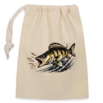Zander Strike-Modus – Fressfischfang-Design - Verschließbarer Geschenkbeutel aus Baumwolle (14x20cm) - Natur - Vorne