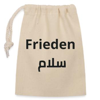 Frieden und Salam - Arabische Kalligrafie - Verschließbarer Geschenkbeutel aus Baumwolle (14x20cm) - Natur - Vorne