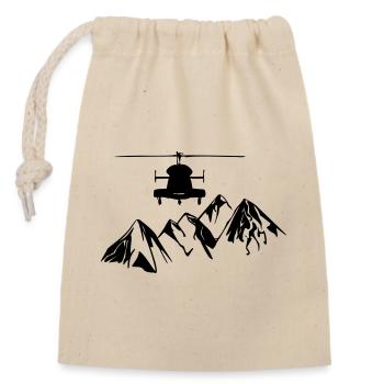 Helikopter mit Bergen - Verschließbarer Geschenkbeutel aus Baumwolle (14x20cm) - Natur - Vorne